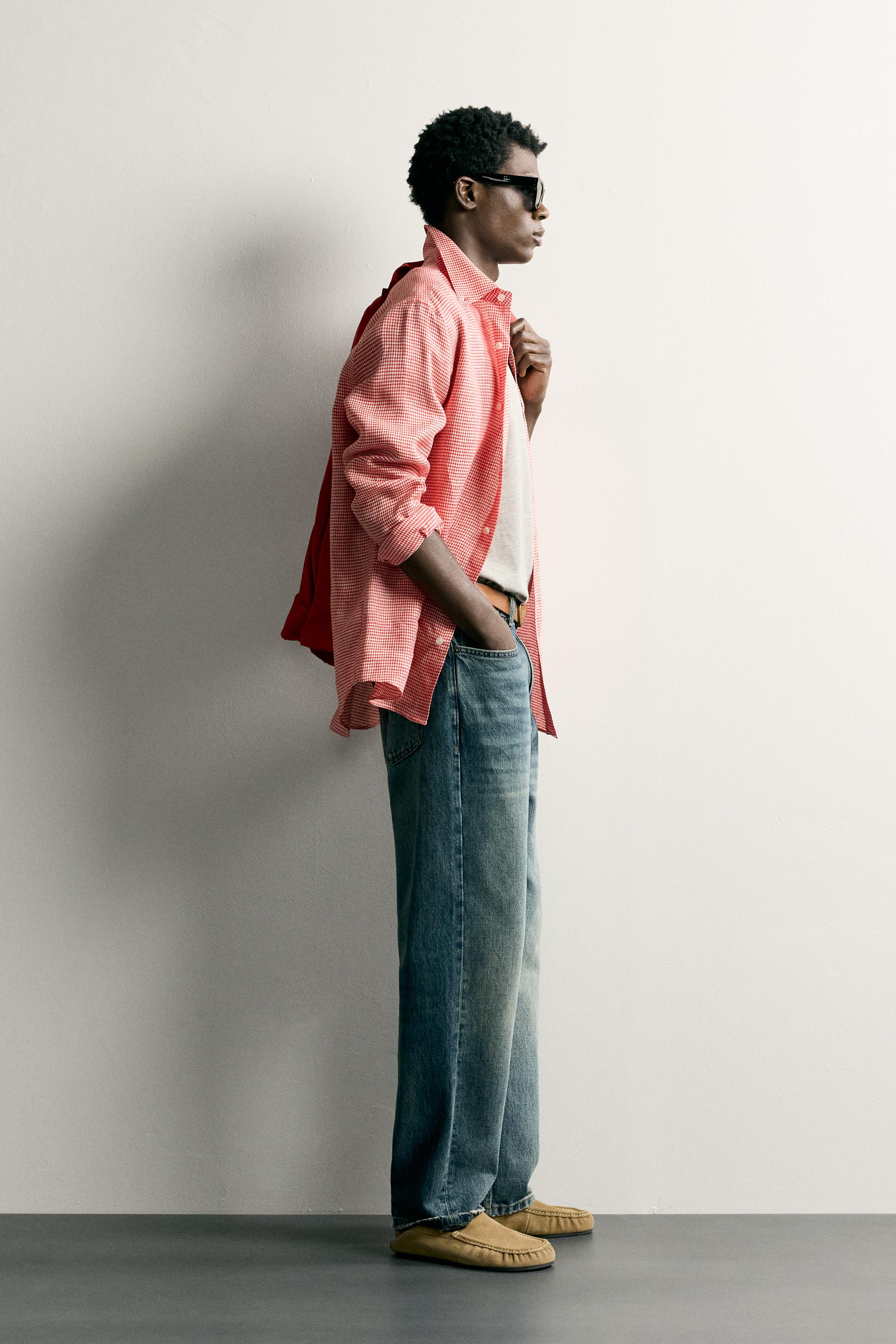 100% LINEN REGULAR FIT PLAID SHIRT